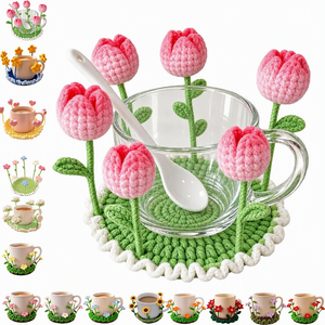 Sottobicchiere Artigianale all'Uncinetto con Fiori 3D a Forma di Tulipani per Tavolino da Caffè, Decorazione Cucina, Idea Regalo - Product Image 1