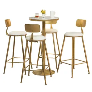 Discount Modern Designer Design Bar Furniture Face Oh Chair Gold Metal Leg Pu Leather White Dining Chair Contemporary Bar Stools