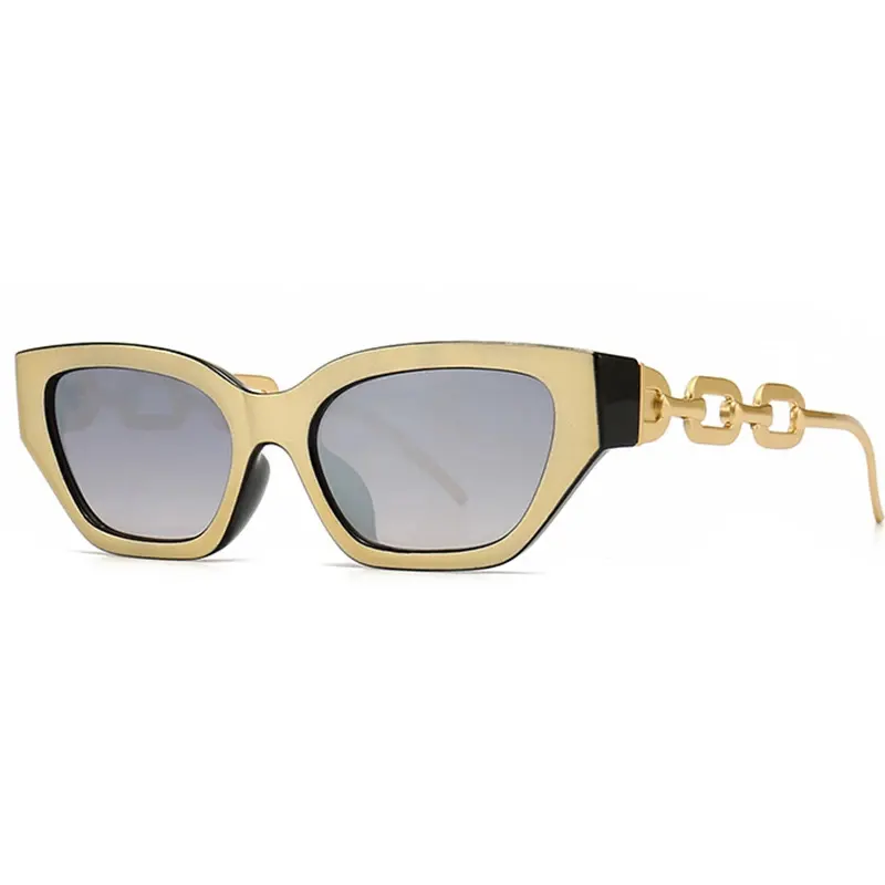 Oversized Gold Mirror Lens Cat Eye Sunglasses Women 2022 Luxury Designer Metal Chain Fashion Ladies Sun Glasses Cool Sexy Female