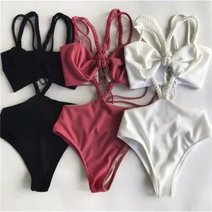 Manufacturer wholesale bikini halter bandage women swimwear cheap one piece swimsuit in europe and america