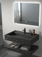 Ensemble de meuble-lavabo moderne haut de gamme en pierre frittée flottante avec double vasque et miroir, résistant à l'eau, pour salle de bain d'hôtel (garantie 5 ans)