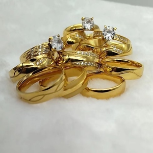 18k 골드 도금 보석 남자 반지 3pcs cz 다이아몬드 여성 커플 웨딩 약혼 반지 세트 - Product Image 5