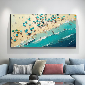 Lukisan Dinding Akrilik Mintura Handpainted Blue Modern Art Deco Pemandangan Laut dengan Tepi Lukisan Penuh 5cm Dapat Disesuaikan untuk Ruang Tamu Musim Panas - Product Image 3