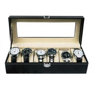 थोक आयताकार काले रंग के चमड़े के मखमली तकिया 6 स्लॉट घड़ी भंडारण यात्रा बक्से के मामले - Product Image 3