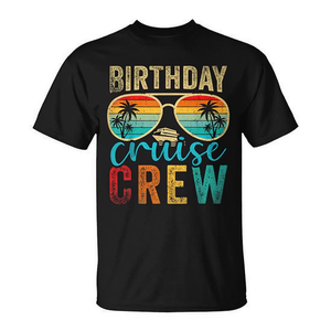 T-shirt Birthday Cruise Crew per adulti, unisex, nera, design vintage, manica corta, girocollo, stampa serigrafica - Product Image 3