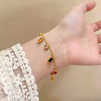 Bracelet à maillons en acier inoxydable plaqué or 18 carats pour femme, style français vintage, zircon coloré, luxe léger, cadeau pour influenceuse