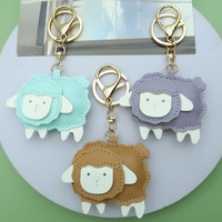 Porte-clés en cuir PU mignon en forme de mouton, pendentif animal de dessin animé, porte-clés de voiture 3D en forme de mouton, breloques de sac de créateur, vente en gros