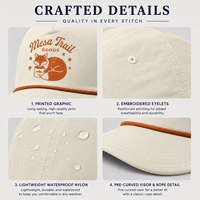 Casquette de baseball imperméable personnalisée en nylon à cinq panneaux pour la randonnée en plein air, la pêche sportive, avec logo imprimé, fermeture snapback et cordon