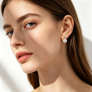 French Style Pearl Stud <b>Earrings</b> Round Flower Design 14k Gold <b>Post</b> Gift Jewelry EDB-070 - Product Image 2