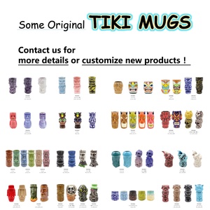 Juego de 2 tazas Tiki de <span class=keywords><strong>cerámica</strong></span> de estilo antiguo personalizadas al por <span class=keywords><strong>mayor</strong></span>, tazas de cóctel polinesias vintage, utensilios de Bar hechos a mano, taza TIKI - Product Image 6