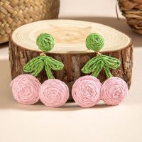 Vergulde legering zijden draad schattige rode kersen oorhangers trendy dames fruit design haak