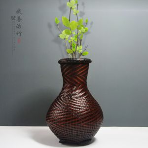 Bamboo Woven Flower Vase Round Handmade Rustic Decor Office Space - Product Image 4