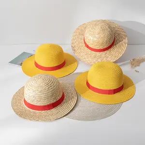 Wholesale High Quality Custom Women Straw Hat Cosplay Boaters Red ribbon Luffy One Piece Straw Hat