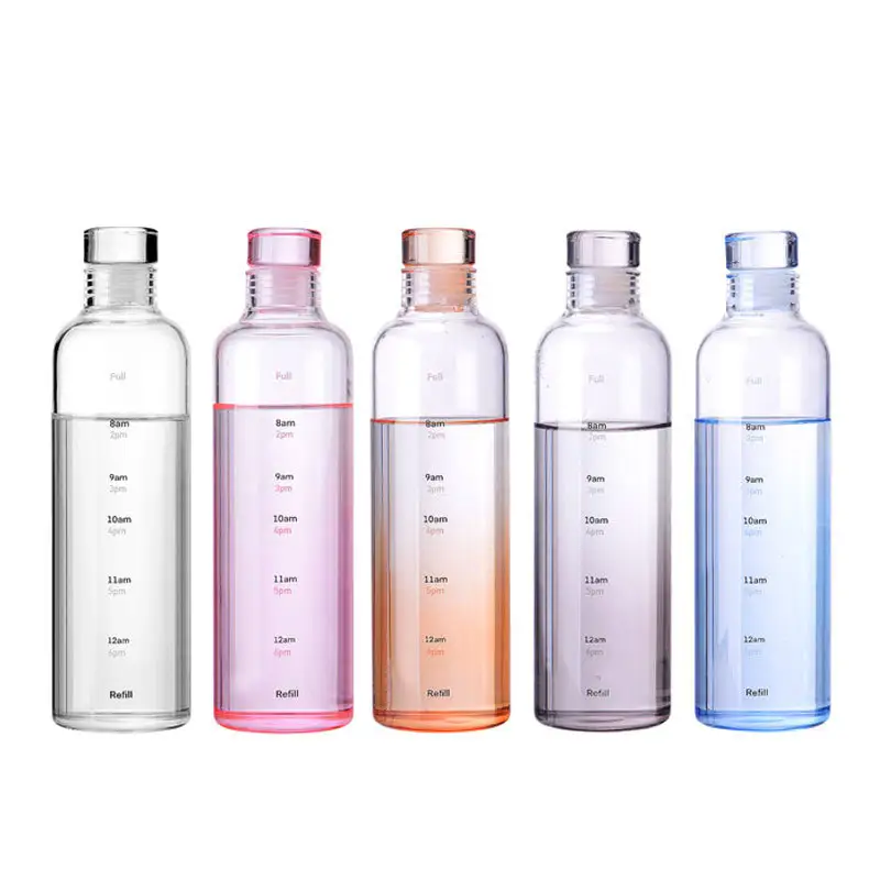 Reusable scale 500ml high borosilicate glass mineral water bottle high temperature resistant transparent scale glass