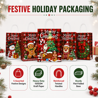 Tas Kado Kertas Motif Kotak-Kotak Natal dengan Pegangan Transparan Desain Pohon Santa untuk Hadiah Natal dan Kemasan Ritel