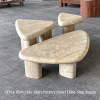 Table basse en travertin naturel style crème, directement de l'usine, ensemble de tables basses pour hôtel, villa, salon, meubles de style Wabi Sabi