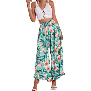 Women's European and American temperament casual floral mid-length fashion casual <b>pants</b> thin breathable drape texture - Product Image 4