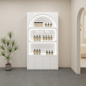 Vitrine de présentation moderne blanche sur mesure en MDF, unité d'étagère de vente au détail pré-assemblée, vitrine de magasin autoportante - Product Image 1