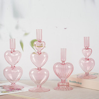 Bougeoir en verre romantique rétro en forme de cœur, sur pied haut, rayé, avec couvercle en verre, pour décoration créative de mariage et de maison