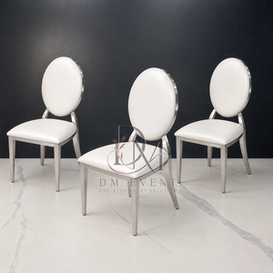 Silla de Recepción Redonda con Respaldo de Medallón en Acero Inoxidable Plateado y Cojín Blanco para Salones de Banquetes, Venta al Por Mayor - Product Image 2
