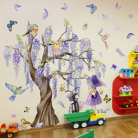 Vente en gros, Stickers muraux personnalisés en vinyle pour chambre d'enfant avec décoration d'arbre d'animal pour chambre d'enfant