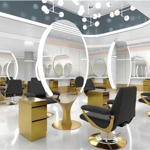 Moden Salon Mirror Hair Salon Station Round <span class=keywords><strong>Saloon</strong></span> Mirror Led Light ZY-MS093 - Product Image 1