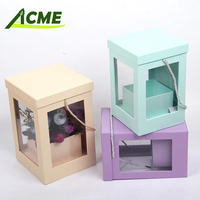 Ensemble de deux boîtes carrées en carton rigide transparent, personnalisables en taille et en couleur, pour l'emballage de fleurs