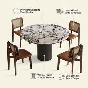 Elegante Mesa de Comedor Redonda de Mármol Estilo Francés, Mesa de Comedor Moderna Retro para el Hogar, Mesa con Superficie de Piedra para Cocina, Villa o Restaurante - Product Image 2