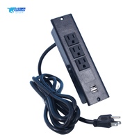 Multiprise de table industrielle encastrable standard US, 3 prises CA, double USB, IP22, ABS, câble de 2m, protection contre les surtensions pour bureau