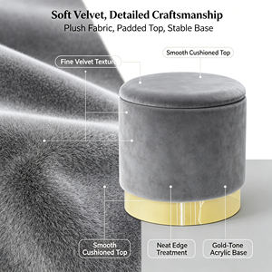 Pouf Contenitore Rotondo Multifunzionale Portatile in Velluto con Base in Acrilico Dorato per Camere da Letto, Soggiorni, Hotel e Ville - Product Image 4