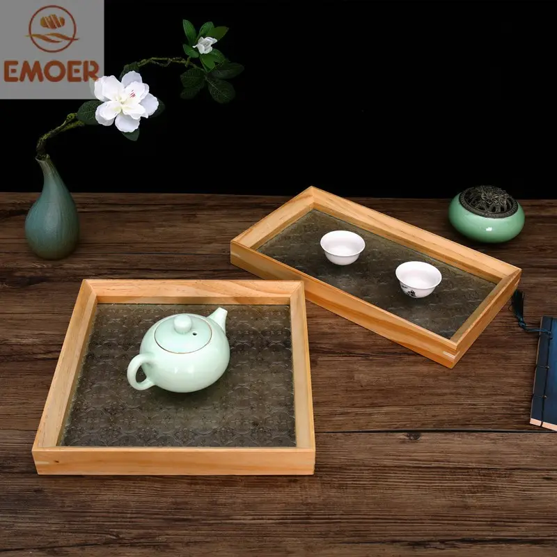 Винтажный деревянный поднос из тисненого стекла в форме чашки для ароматерапии и чая, поднос для хранения чая в японском стиле