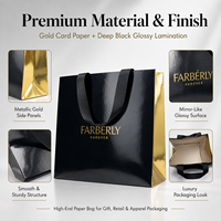 Sac en papier cartonné mat doré de luxe avec logo noir estampé à chaud, poignée en ruban côtelé et taille personnalisée pour les marques de cosmétiques, bijoux et bougies