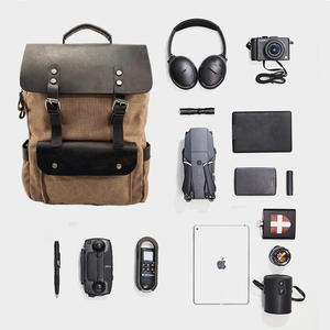 Sac à dos de travail rétro américain, sac à dos de voyage multifonctionnel en toile à blocs de couleur poivre et <span class=keywords><strong>sel</strong></span>, couleur unie B0127 - Product Image 2