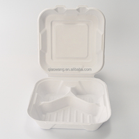 Boîte à lunch jetable à clapet en bagasse biodégradable de 9 pouces à 3 compartiments avec couvercle à charnière pour restaurant et hôtel