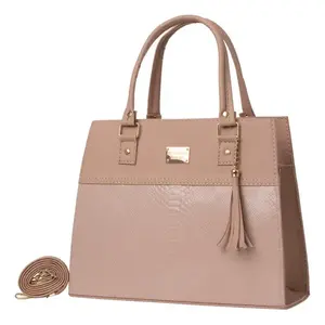 Sac à main en cuir pour femme Fana Maura, grande capacité, style simple, décorations à pompons, usage quotidien, couleur nude, bandoulière chaîne - Product Image 3