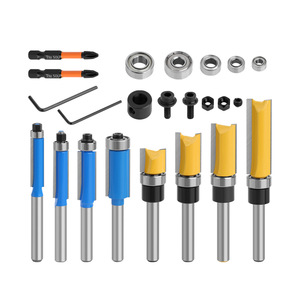 Carbide Tipped Router Bits 1/4 In Shank Straight Cut Woodworking Tools With Blue And Yellow Bearings For Precision Routing - Product Image 4