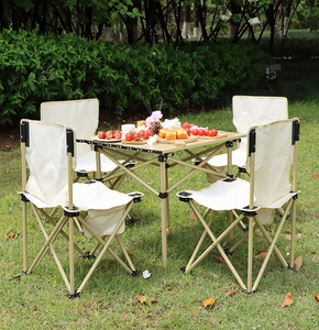 Outdoor <b>Folding</b> <b>Table</b> Chair Set Aluminum Frame Wood Top Minimalist Design Foldable For Picnic Camping Beach Use - Product Image 3