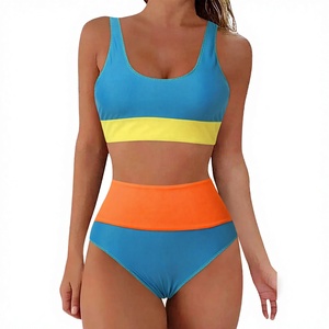 Multicolor Swimsuit Sports Two Piece Swimwear Front Logo Adjustable Straps High Cut Women's High Waist <b>Bikini</b> Eco-Friendly - Product Image 3