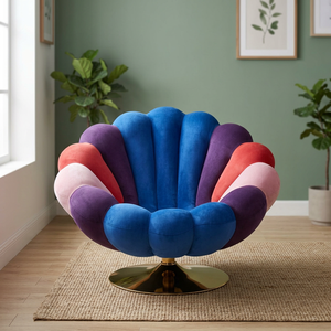 Silla Moderna de Terciopelo con Secciones Azules, Rosas, Rojas y Moradas, Base de Metal, Muebles para Sala de Estar, Estilo de Diseño Contemporáneo - Product Image 2