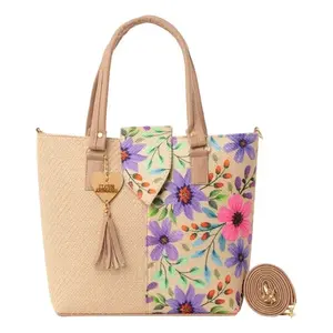 Bolso Cosmético Organizador de Maquillaje Fana Darcy para Dama de Yute Suave y PVC con Patrón de Hilo Caramelo Impreso y Cierre de Cremallera - Product Image 1