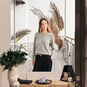 Pull en cachemire 100% pour femme, col rond, couleur unie, manches longues, tricot minimaliste, anti-boulochage, coupe classique - Product Image 2