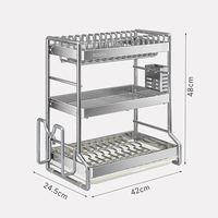 Vente flash : Égouttoir à vaisselle à 3 niveaux pour comptoir de cuisine, en acier inoxydable 304, avec porte-ustensiles et plateau