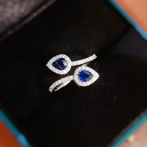 Korean Custom Wedding Luxury One Piece Diamond Sterling Silver 925 Jewellery Gemstone Sapphire Oval Rings For Women