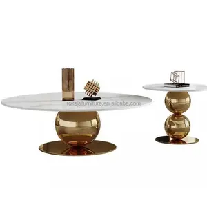 New Design Living Room Furniture Center Table Set Gold Metal Spherical Base Coffee Table Hotel Apartment Tea Table Set