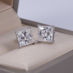 Messi Jewelry MSE-558 PT950 3ct Princess Square Cut Moissanite <b>Stud</b> <b>Earrings</b> - Product Image 2