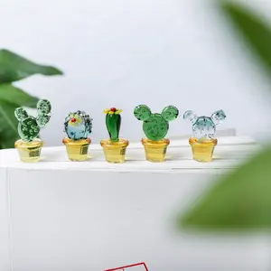彩色手工玻璃仙人掌玻璃植物雕像家居装饰