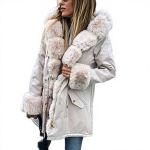 Autumn Regular Single Breasted Thickened Hooded Parka with Faux Fox <b>Fur</b> Collar and <b>Fur</b>-<b>lined</b> Coat for Women E9J412 - Product Image 3