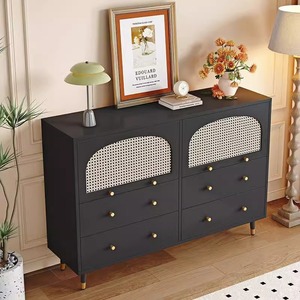 Cuisine tissée multifonctionnelle en rotin noir Armoires modernes de luxe pour enfants Rangement de jouets en bois pour enfants - Product Image 1