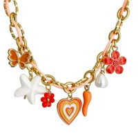 Populaire Étanche Bricolage Charme Collier En Acier Inoxydable 18K Or Fleur Poivre Coeur Perle Charmes Collier