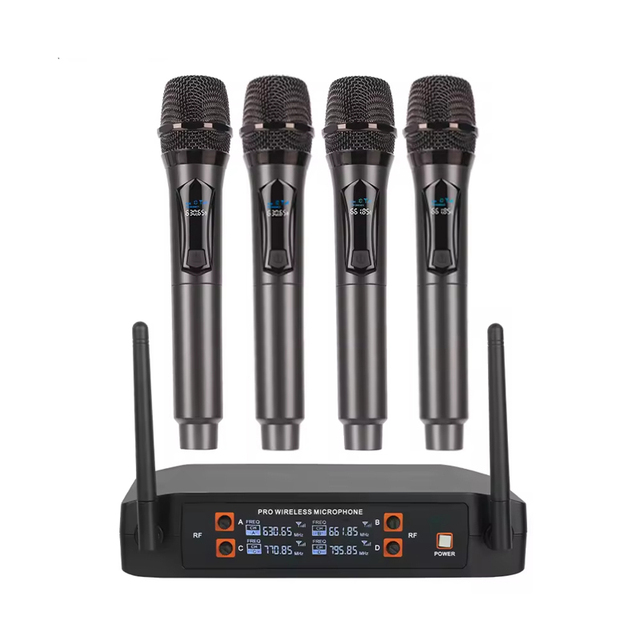 UHF 4 Channel Wireless Microphone System with 4 Handheld Mics Rechargeable Type C 50m Range for Karaoke Stage Conference Audio